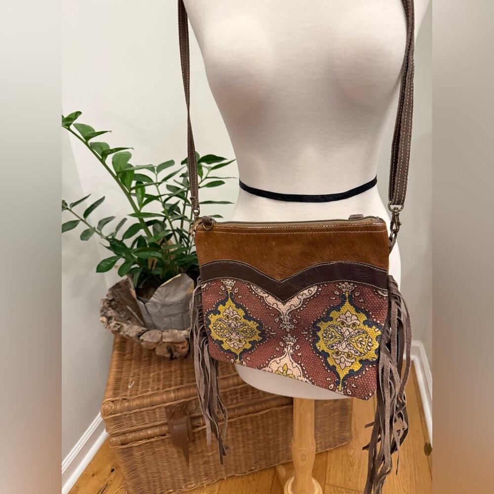 Boutique Western Boho Canvas Crossbody Pony Hair Fringe Bag